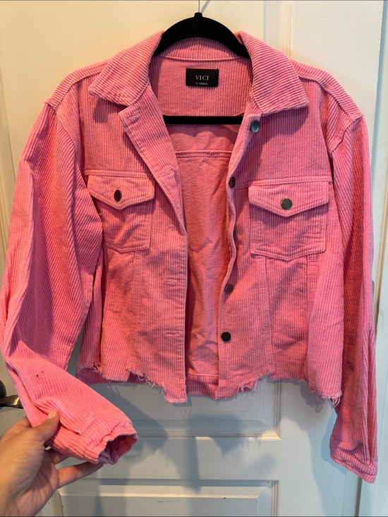 Vici Jackets & Blazers - VICI Pink Corduroy Cropped Trucker Jacket